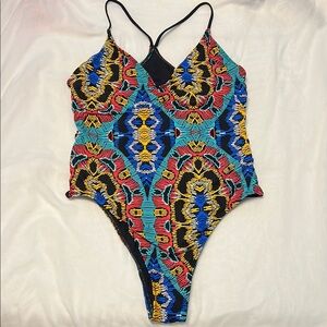 L*Space Colorful high cut strapping back/side Patterned One Piece Swimsuit